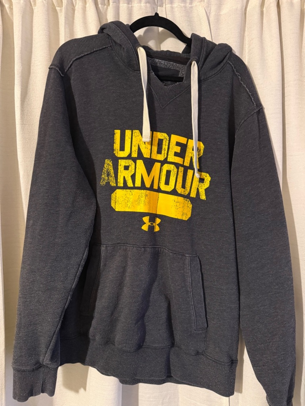 Under Armour Men's Charcoal Crewneck Hoodie with Yellow Logo